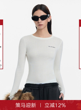 Called Back针织衫女2025秋季新款刺绣logo纯色修身内搭打底上衣