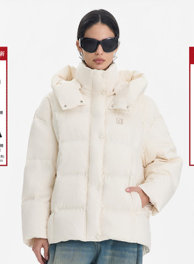 CALLEDBACK2025冬季新款连帽方格绗线白鸭绒羽绒服女保暖加厚外套