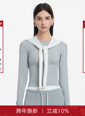 CalledBack假两件灰色卫衣女2025秋季新款撞色设计感小众长袖上衣