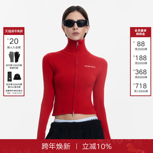 双拉链立领修身 Called 新款 女2025秋季 毛衣外套 Back红色针织开衫