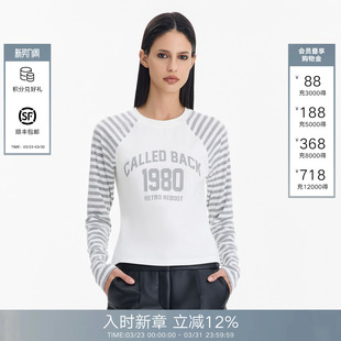 百搭休闲修身 上衣女2026春夏款 内搭打底 Back拼接条纹长袖 Called