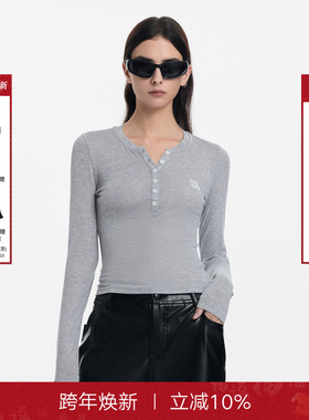 Called Back长袖针织打底女2025秋季新款修身显瘦灰色薄款上衣女