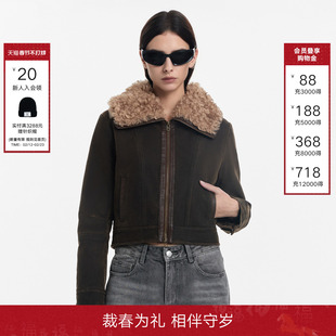 【Current 系列】Called Back短款外套女25冬季新款复古毛领夹克