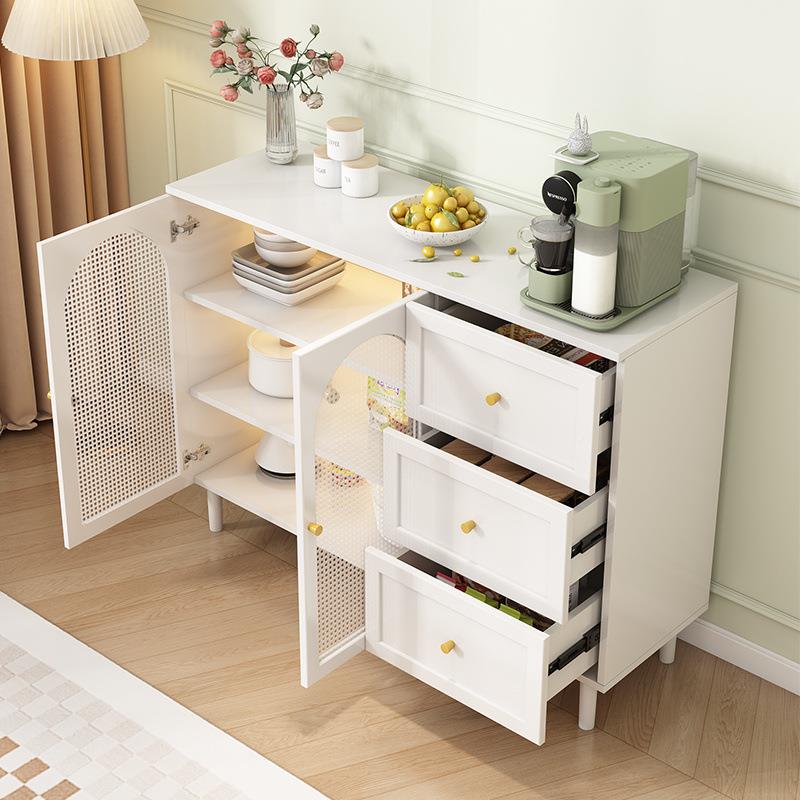 法式奶油风藤编边柜户柜靠墙一体餐玄HWU关柜现代入简约客厅酒茶