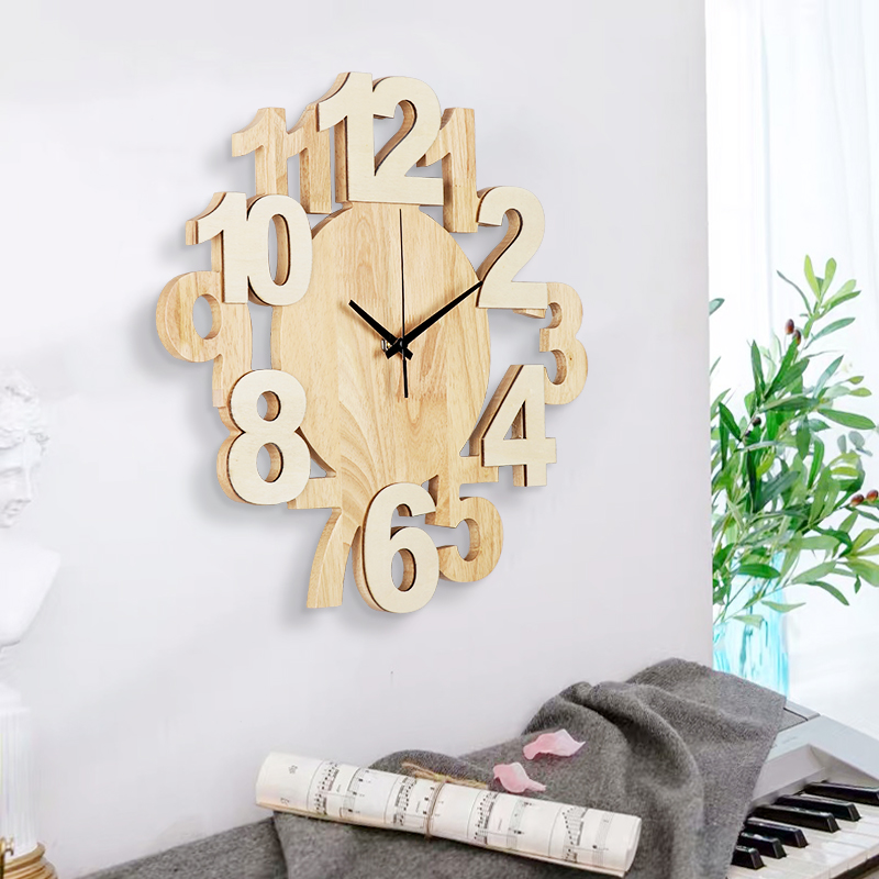 北欧钟表挂钟客厅个性创意时尚现代简约大气卧室静音实木家用挂表