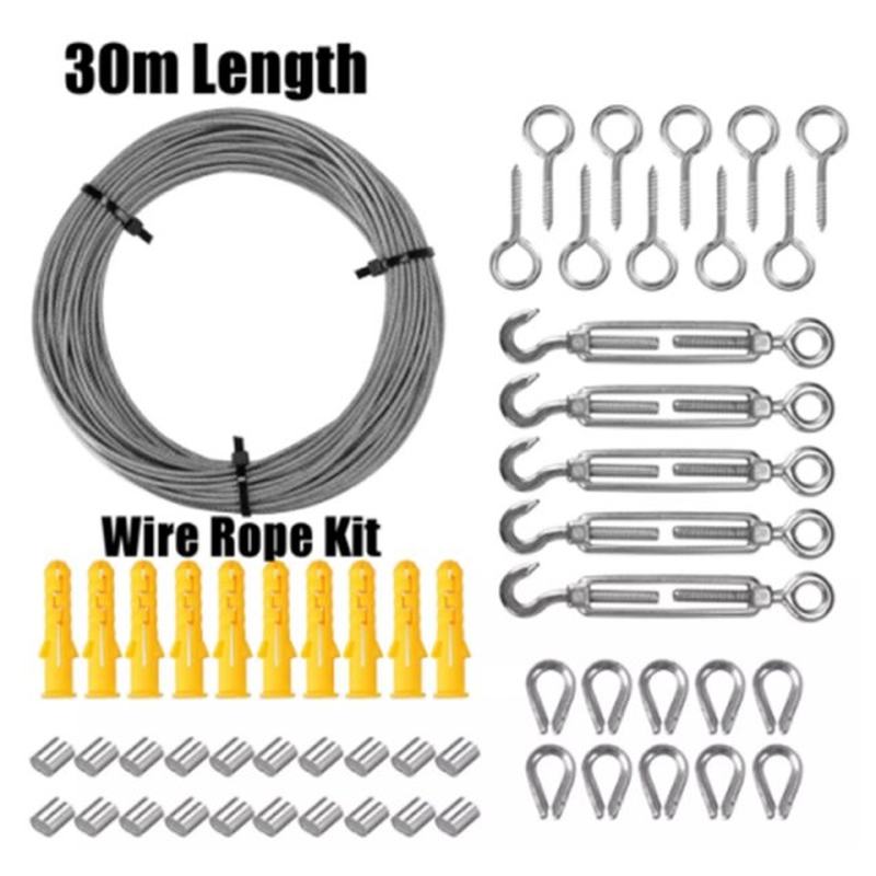 30M Wire Rope Cable Stainless Steel Turnbuckle Cord Kit for