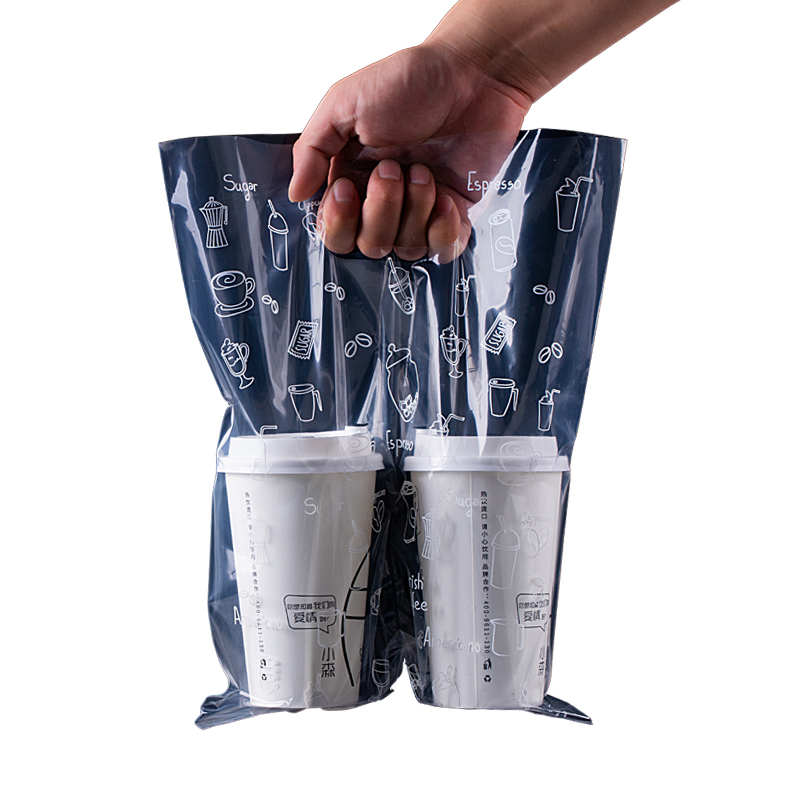 奶茶外卖打包袋一次性高透软膜饮品单双杯手提塑料袋coco古茗同款