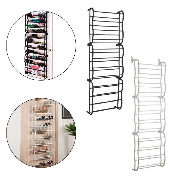 12 Tier Metal Tube Shoe Shelf Hook Over Door Shoe Rack Tidy