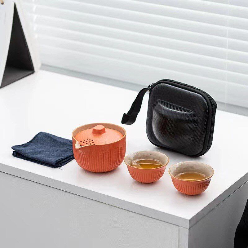 速发粗陶功夫茶具便携式户外旅行套装茶壶二杯快客杯泡一杯茶壶伴