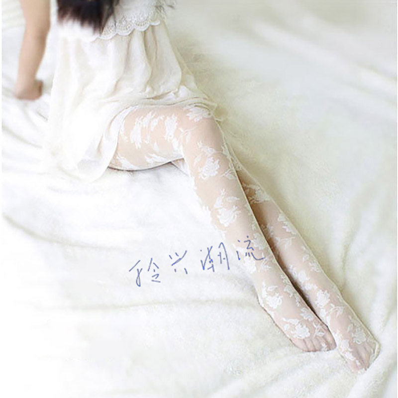 速发性玫防勾丝连裤袜感瑰花丝袜打袜蕾丝袜花底夜店摄影