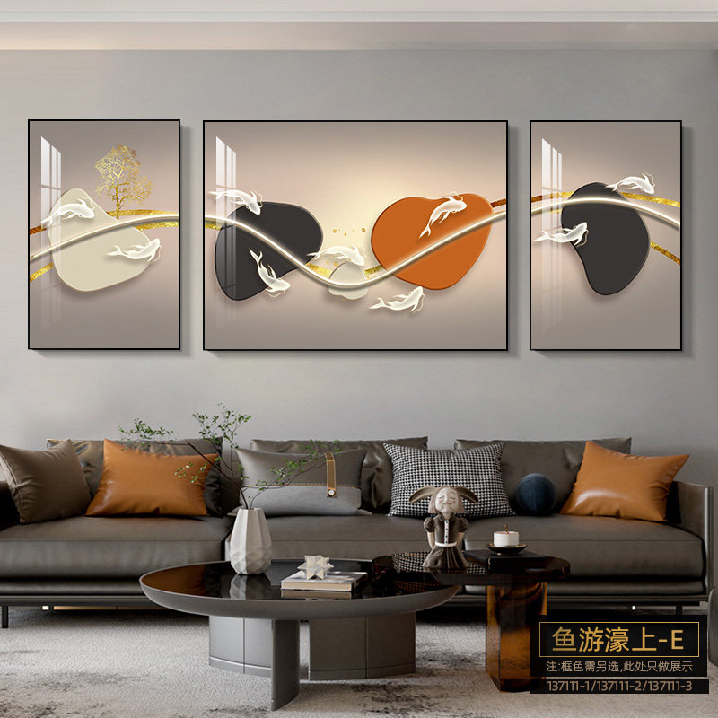 速发石来运转客厅约饰画简装沙发背挂墙景画高档大气墙画三联壁画