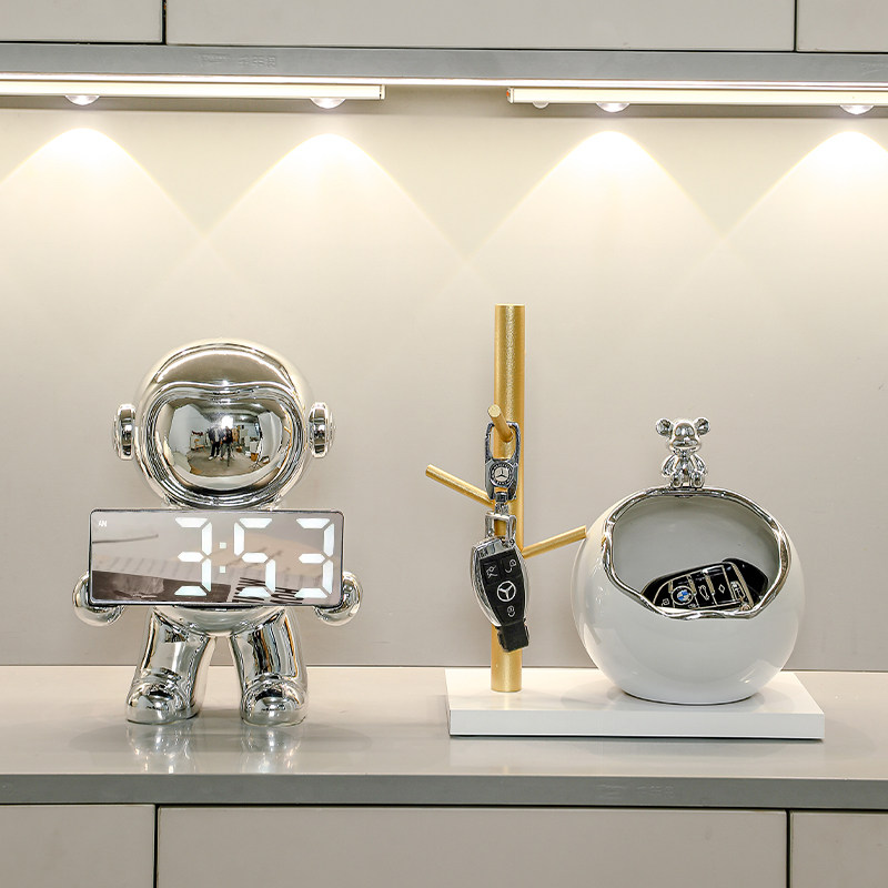 速发熊时钟摆件钟表摆台收创意玄关式纳客厅桌面电子表摆放式闹钟