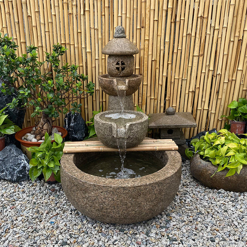 速发石头盆老石槽鱼缸台水景旧水槽日式庭院造景户外流水摆件组合