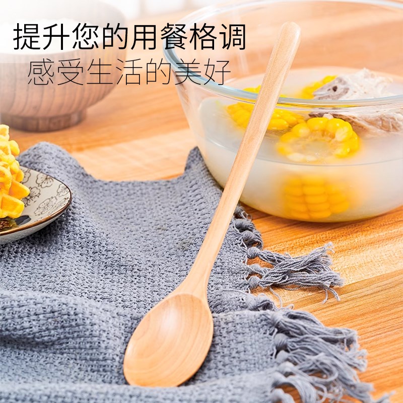 速发木号子长柄汤勺吃饭喝汤用勺子家木木头用质餐具咖啡小勺蜂蜜
