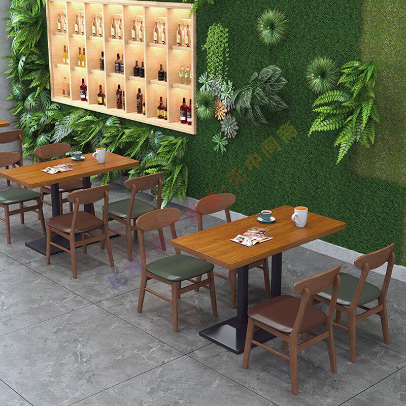 速发#实木餐厅桌粉板凳商用小饮餐吃店食堂日料米椅面馆卡座餐桌