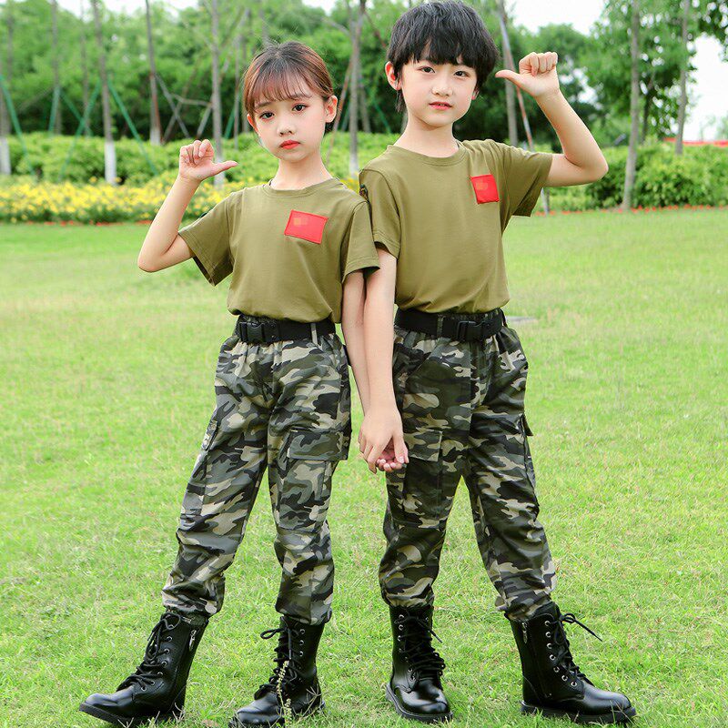 速发儿童演出服表演服迷彩服夏令营套装男童军训户外拓展学生