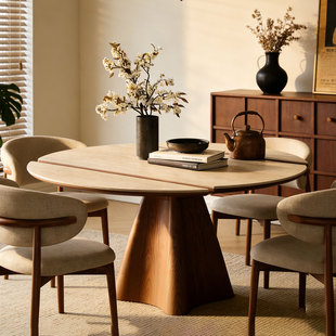 中古实木岩板圆餐桌高级小户型洞石餐桌2026新款长方形可伸缩餐桌