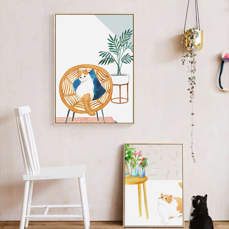 家有萌猫 北欧清新客厅装饰画可爱宠物猫咪挂画民宿咖啡店壁画图片