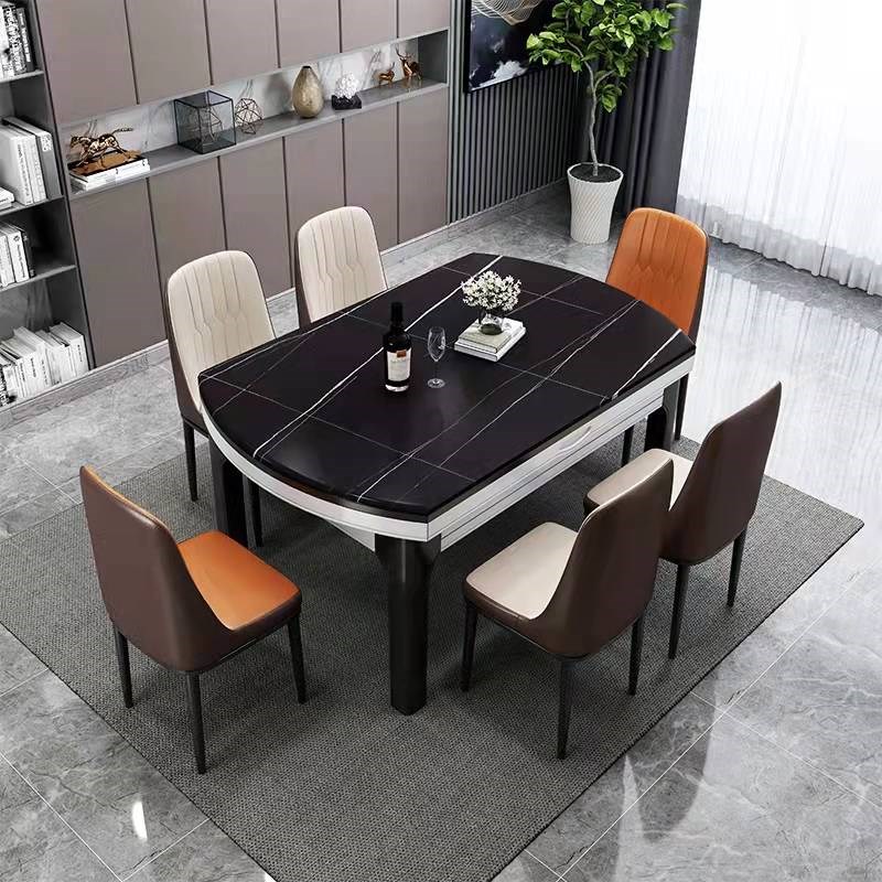 现代简约岩板餐桌大理石圆形饭桌家用多人大小户型可折叠伸缩餐桌