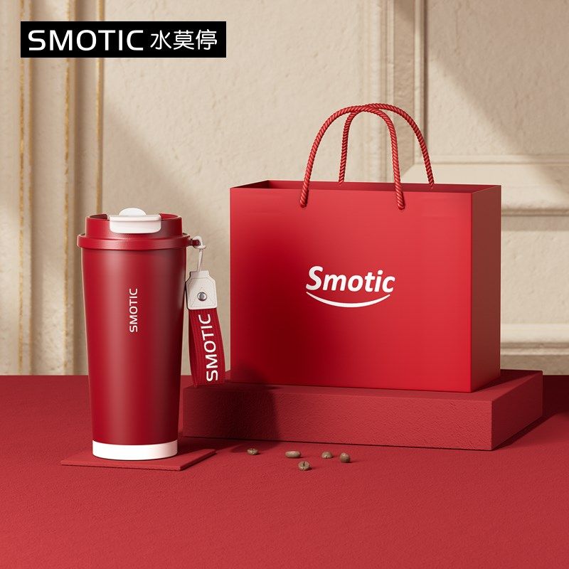 水莫停保温杯咖啡杯大容量陶瓷内胆随行吸管水杯女高颜值红色杯子
