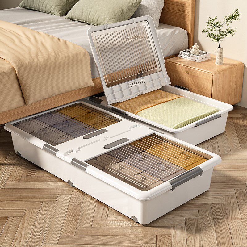 家用床底收纳箱透明大容量超大抽屉式带滑轮放床下储物扁平收纳盒