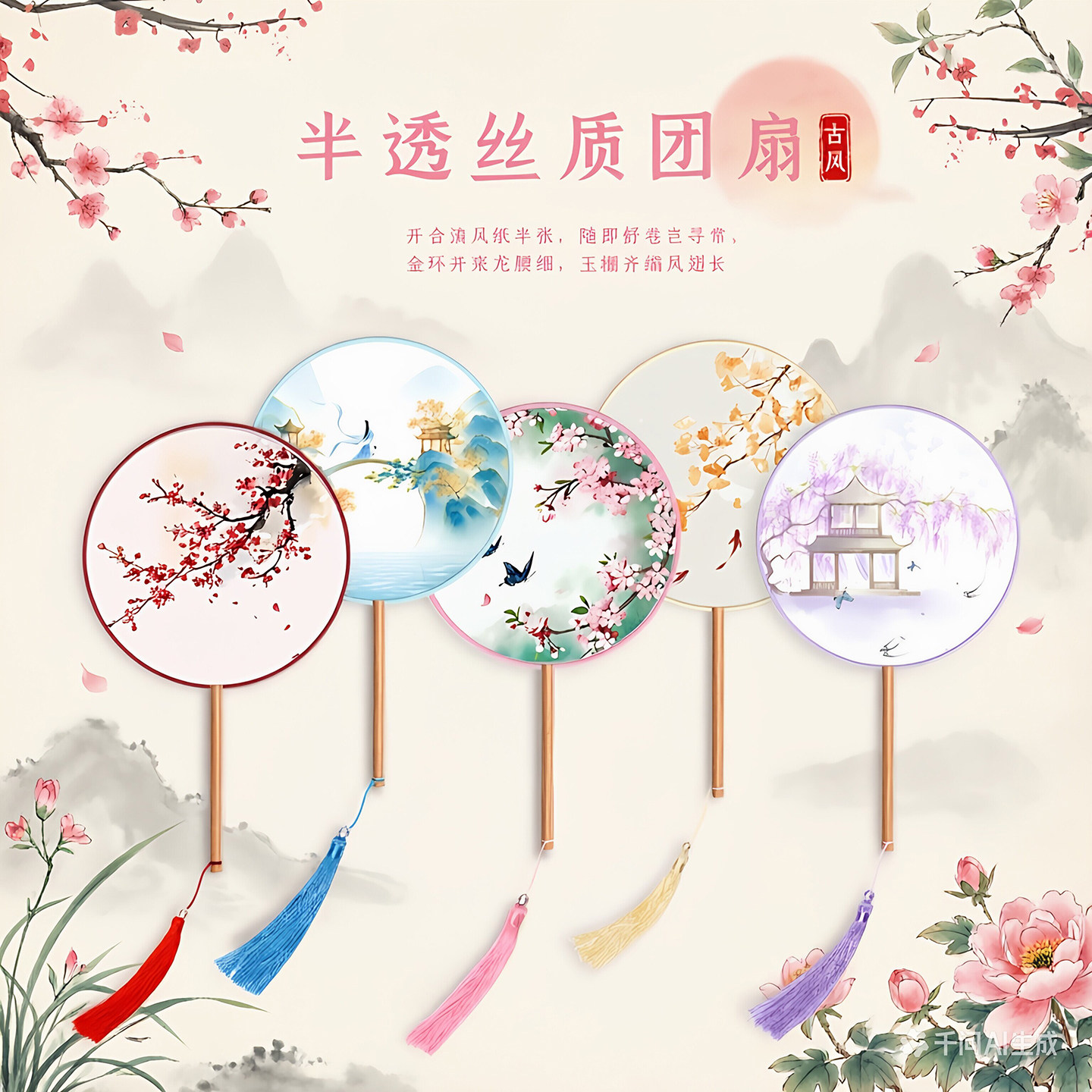 团扇舞蹈专用儿童古典古风双面绣图片