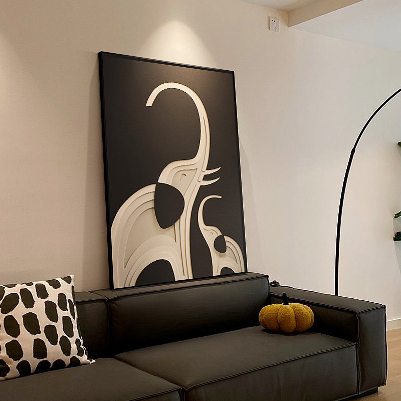 简约现代客厅装饰画 画黑白大象电视墙壁画 画高级感新款沙发背景