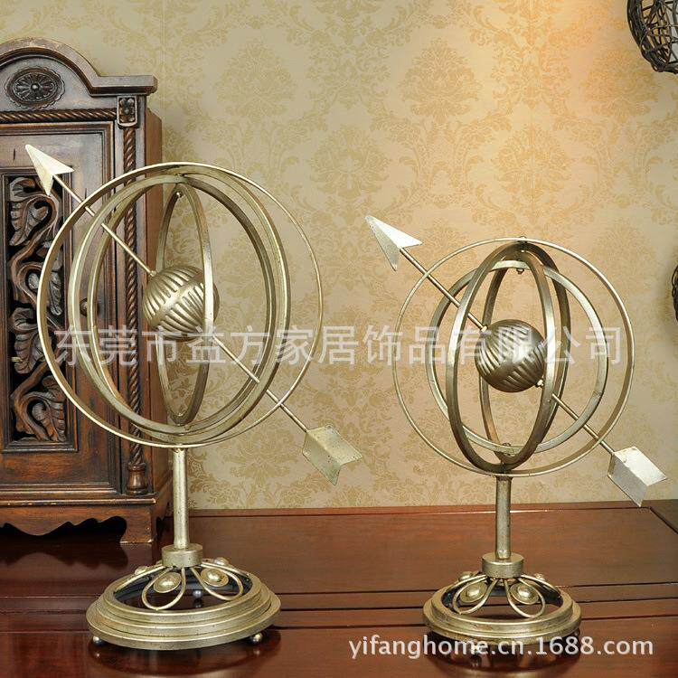 欧美家居饰品仿古大号铁艺地球摆件客厅展厅样板房树脂工艺品
