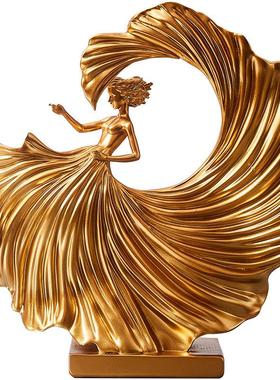 现代简约金色舞者艺术摆件树脂高档客厅办公室酒柜玄关电视柜装饰