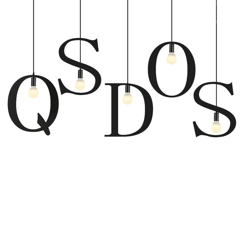 简约英文灯艺术吧母台E卧D创意个性咖啡厅餐厅铁艺L灯具室字吊灯