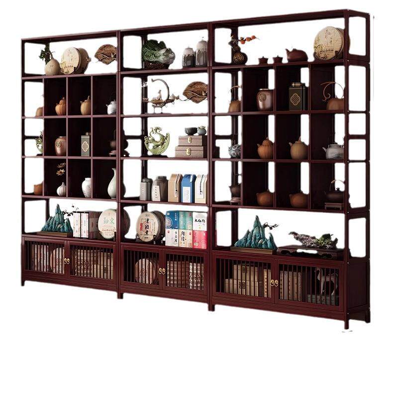 博古架实木中式茶室置物架多宝阁客厅隔断落地书架茶叶摆放展示柜