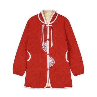 围裙外穿保暖上衣工作服 厨房有袖 新款 中国风罩衣女加绒加厚中长款