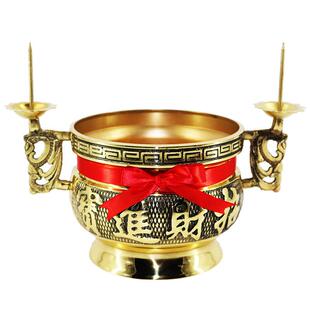 黄铜带烛台香炉家用供奉香薰炉招财进宝香炉神台用品小号双耳香炉