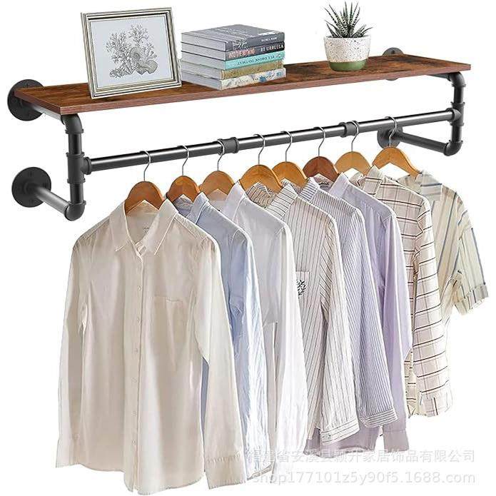 搁板置物架壁挂式衣帽架工业管道水管挂衣架服装店上墙展示架