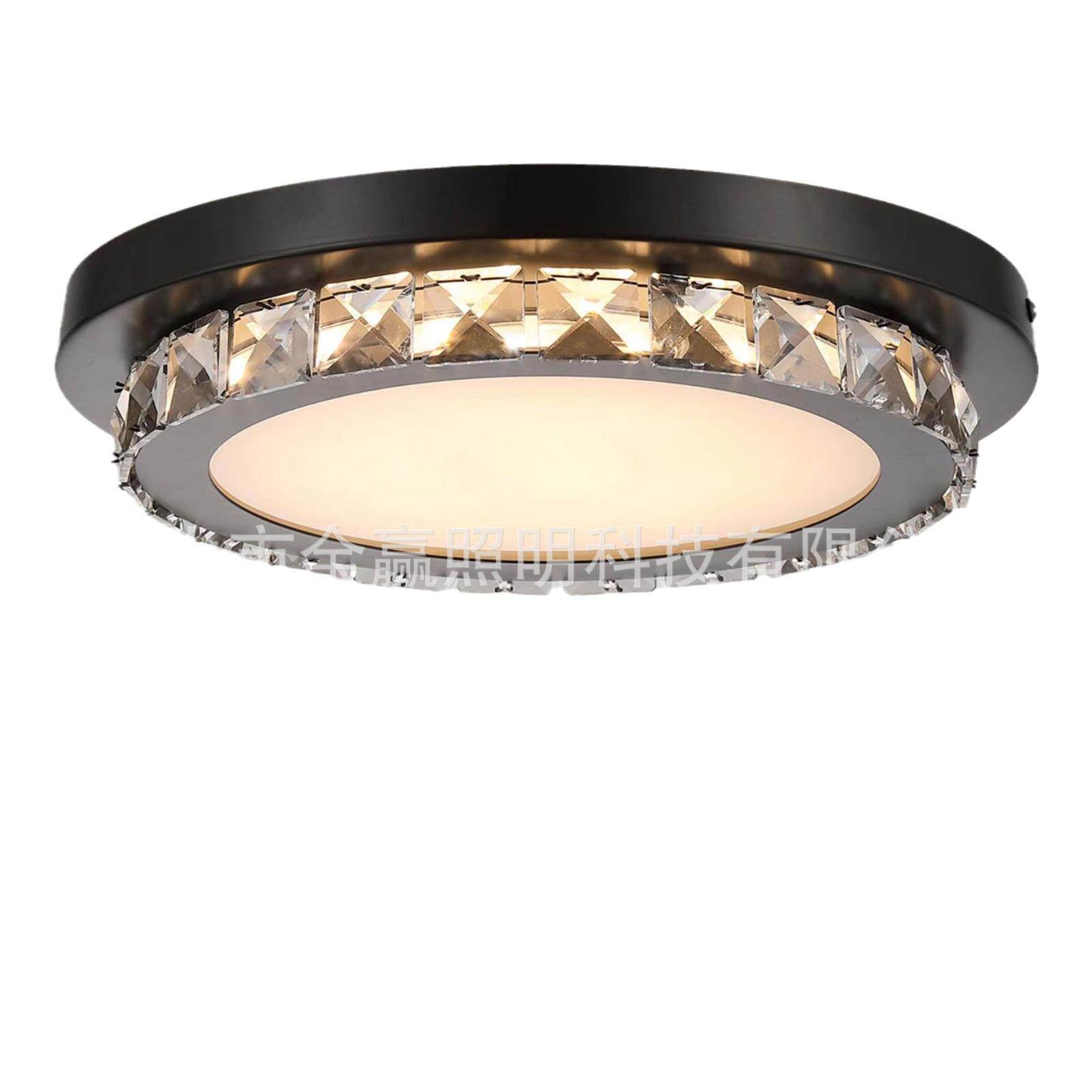 美式轻奢小水晶吸顶灯北欧卧室灯餐厅黑色圆形入户玄关灯具110V