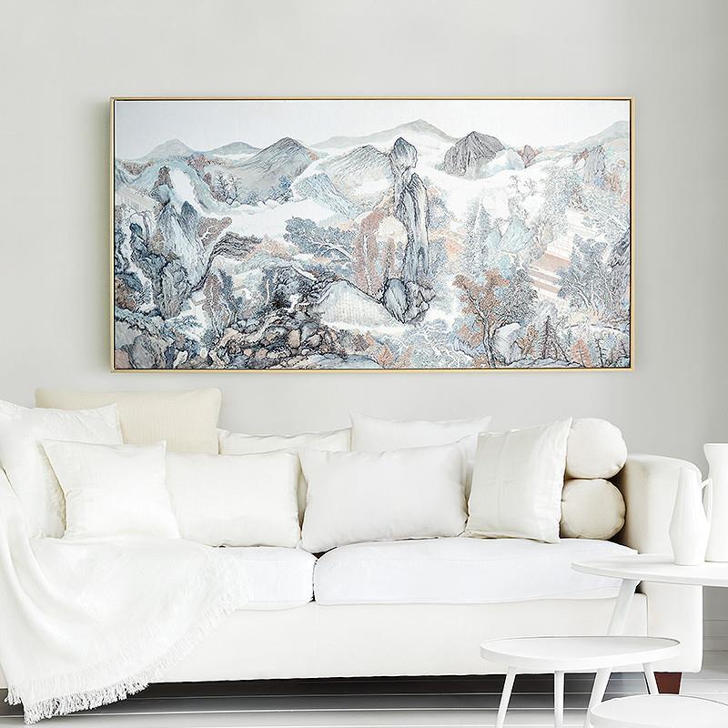 柴一茗太平广记山水客厅沙发背景墙装饰水墨国画新中式挂画大气 - 实物图
