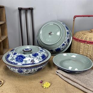 餐具炖汤碗汤锅 陶瓷碗带盖大汤盆大号家用盛汤青瓷品锅釉下彩中式