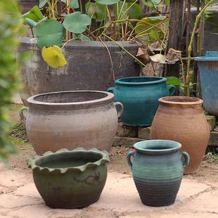 多肉花盆大口径透气红陶盆法师粗陶老桩花盆特大号复古陶土花盆