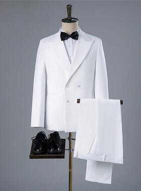 白色三件套西装照相馆拍照男士服装西服套装主题婚纱照男装摄影礼
