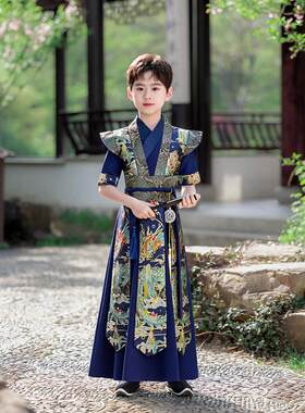 汉代男孩2025新唐装高端儿童古装中式武术男孩帅气表演服装