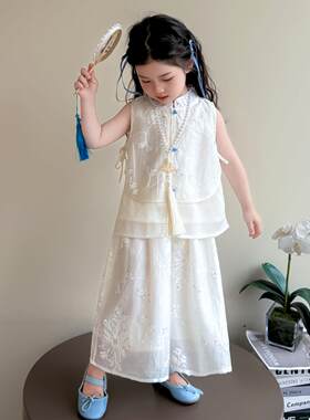 小孩童夏季2026中国风汉服女童长袖网红裙子套装女宝宝新中式夏装