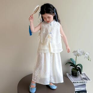 小孩童夏季2026中国风汉服女童长袖网红裙子套装女宝宝新中式夏装