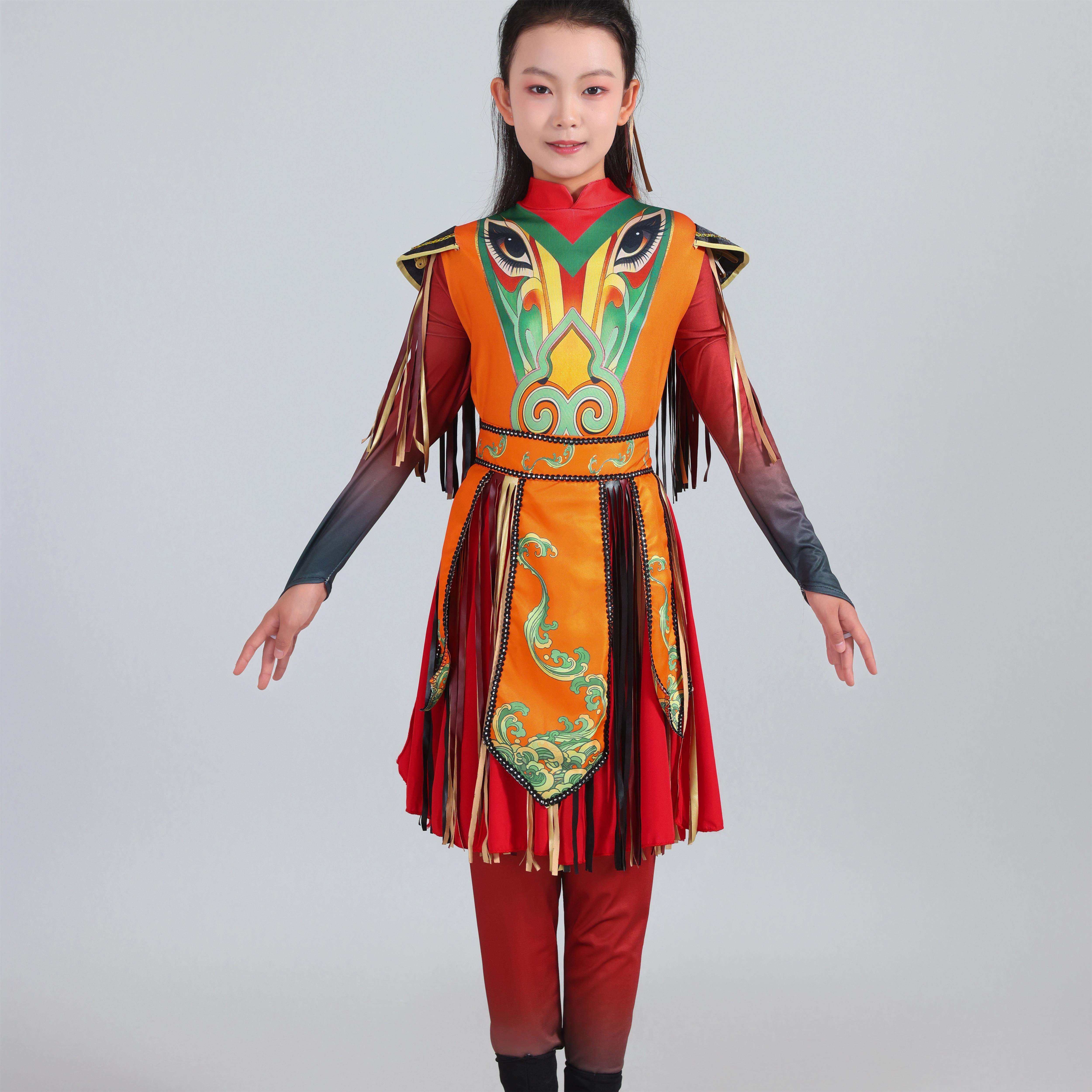 新款马年儿童蒙古族舞蹈红鬃烈马表演服万马奔腾男女同款演出服装图片