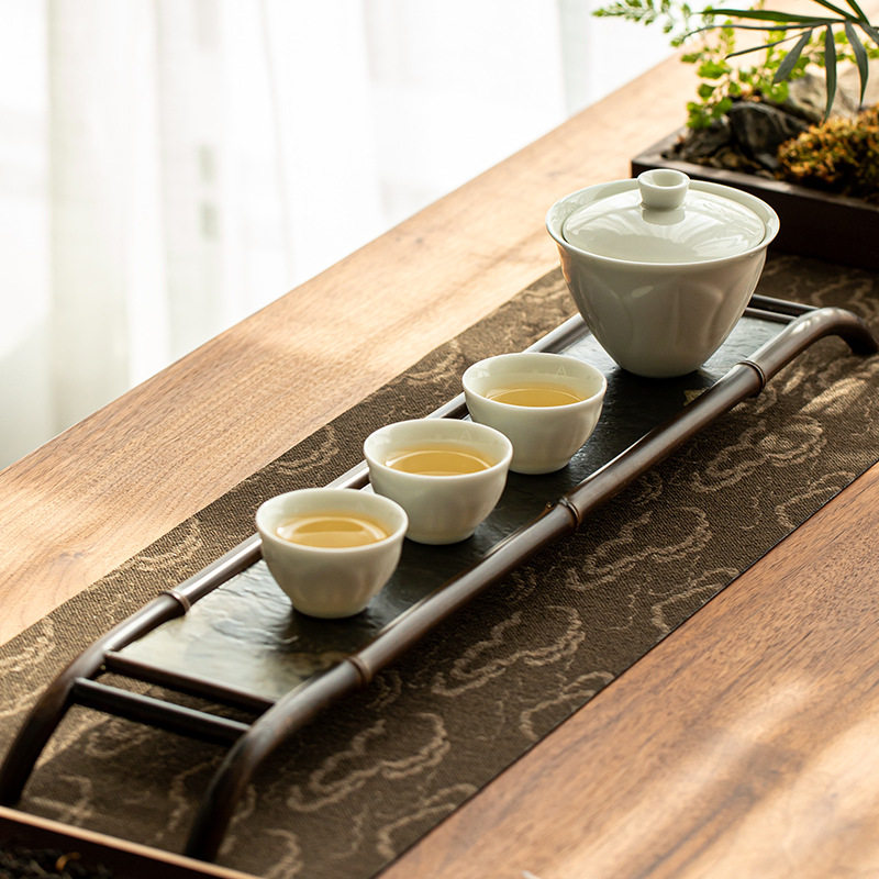 天然崖石干泡竹边石片小茶台茶盘托盘岩石盘家用小茶台奉茶具收纳