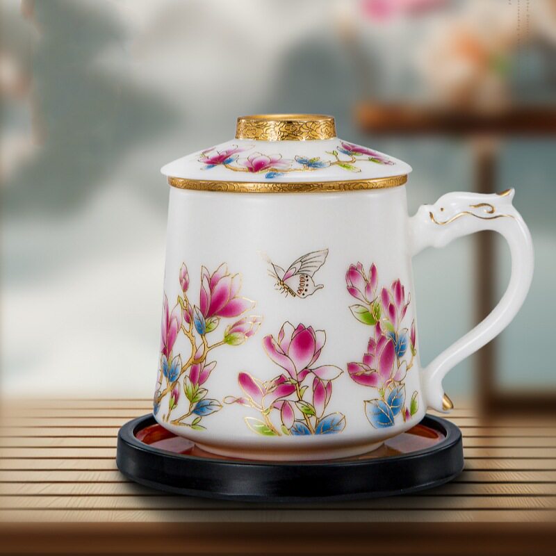 金玉满堂茶水分离泡茶杯陶瓷带盖过滤大容量办公杯女士水杯商务礼