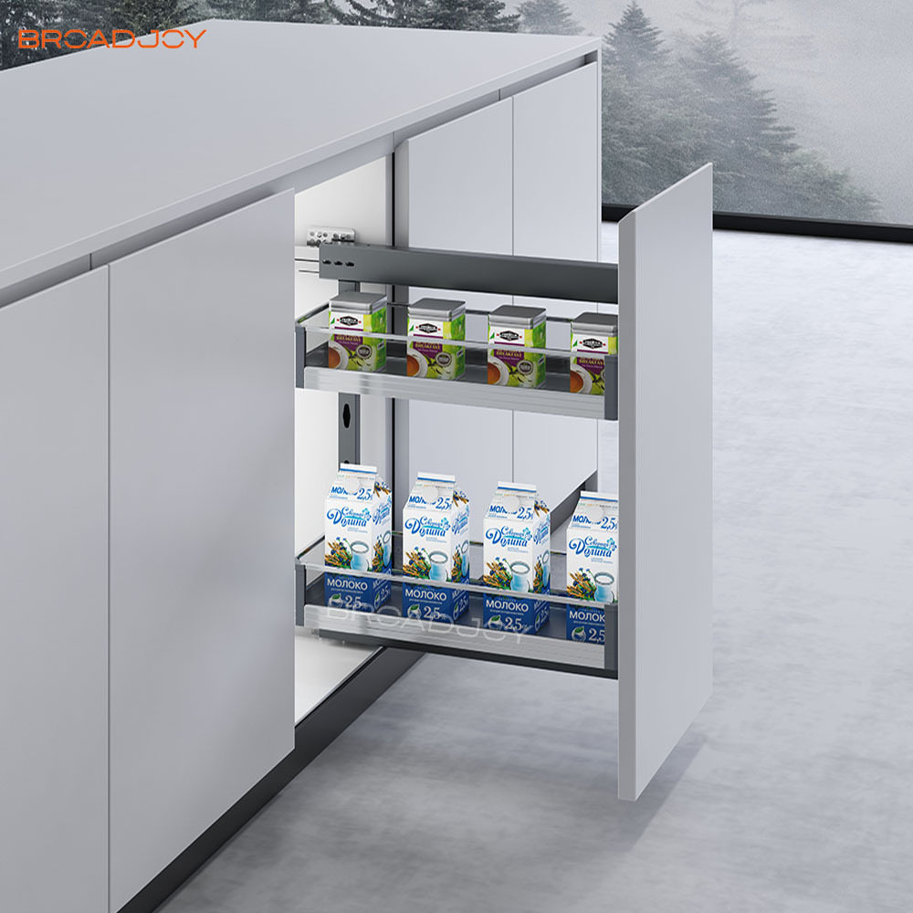 厨房橱柜侧拉篮窄小底柜调味拉篮收纳玻璃侧板调味料篮 厂家