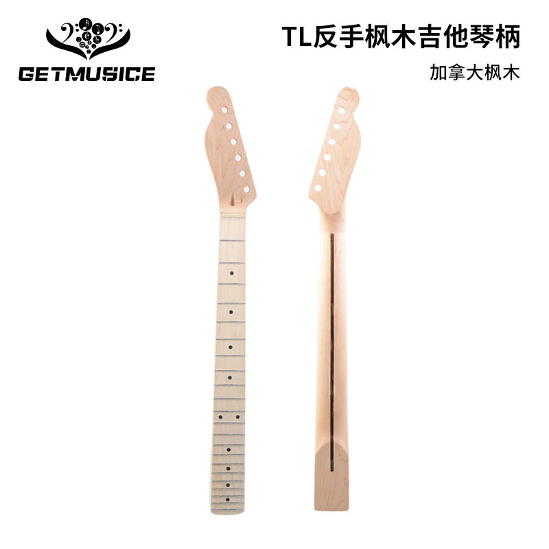 FD-TL左反手枫木指板吉他琴柄22品黑音点黑木条吉他琴柄哑光