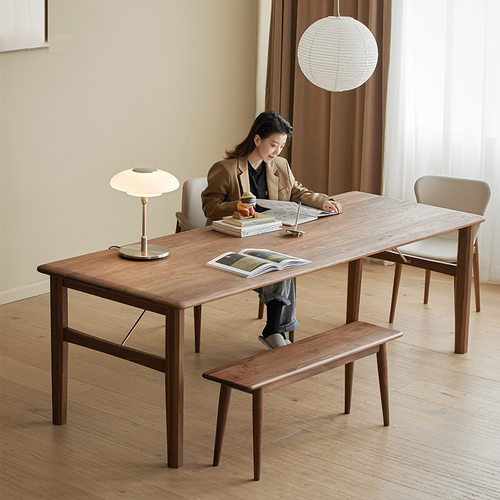 北欧全实木大长书桌椅办公桌轻奢型家用现代简约客厅黑胡桃木家具
