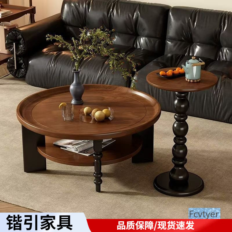锴引茶桌茶几风中客厅茶几中式实木茶几小户型圆形小桌子法式复古