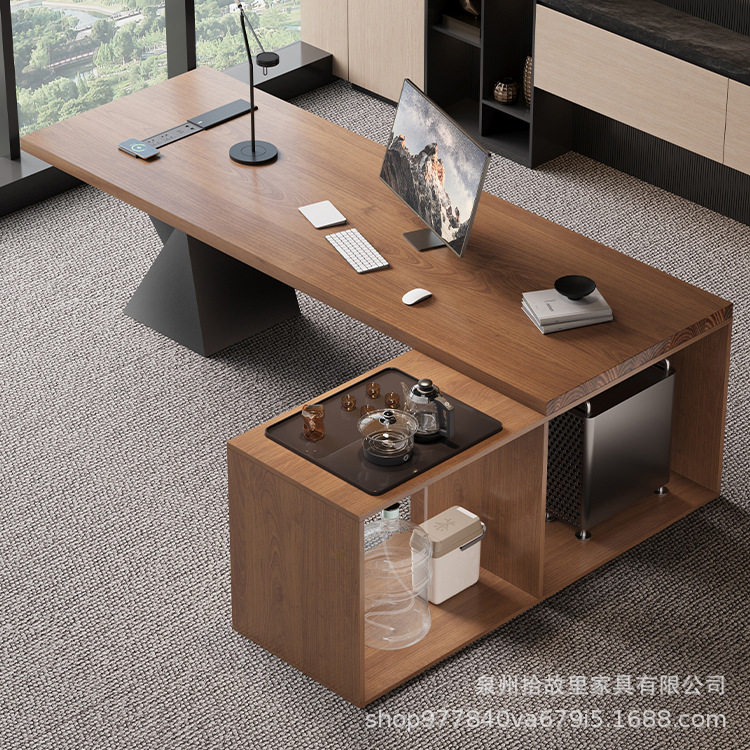工作是老板办公桌简约现代创意L型工作台泡茶一体家用设计电脑桌